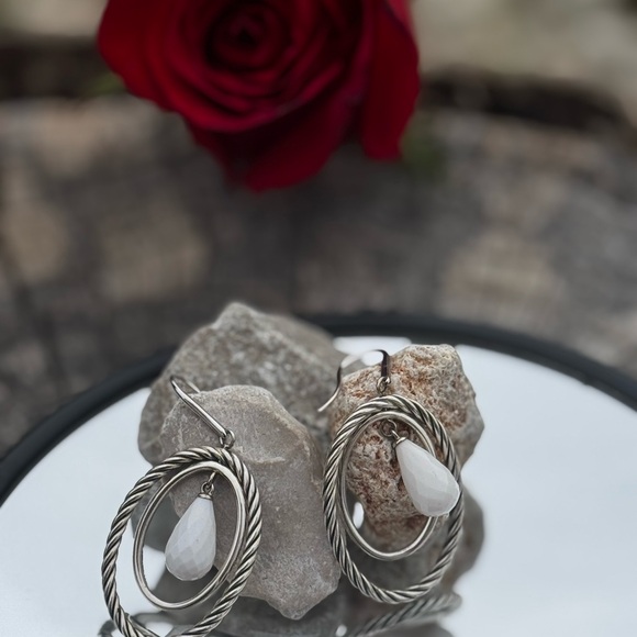 David Yurman Silver and White Ceramic Earrings